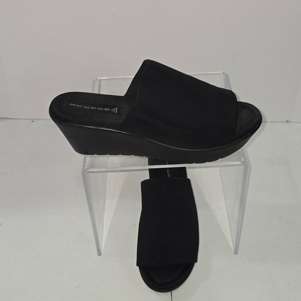 Steven by Steve Madden Beebe Black Textile Wedge Platform Slide Sandals 9.5M